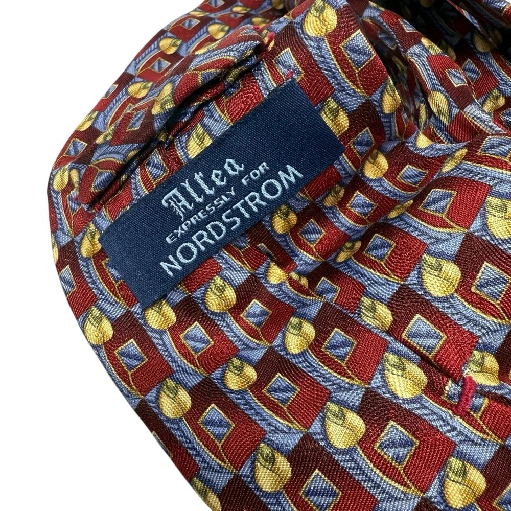 Altea Nordstrom Men's Necktie Tie Silk Repp Burgundy & Blue w/‎ Gold 60